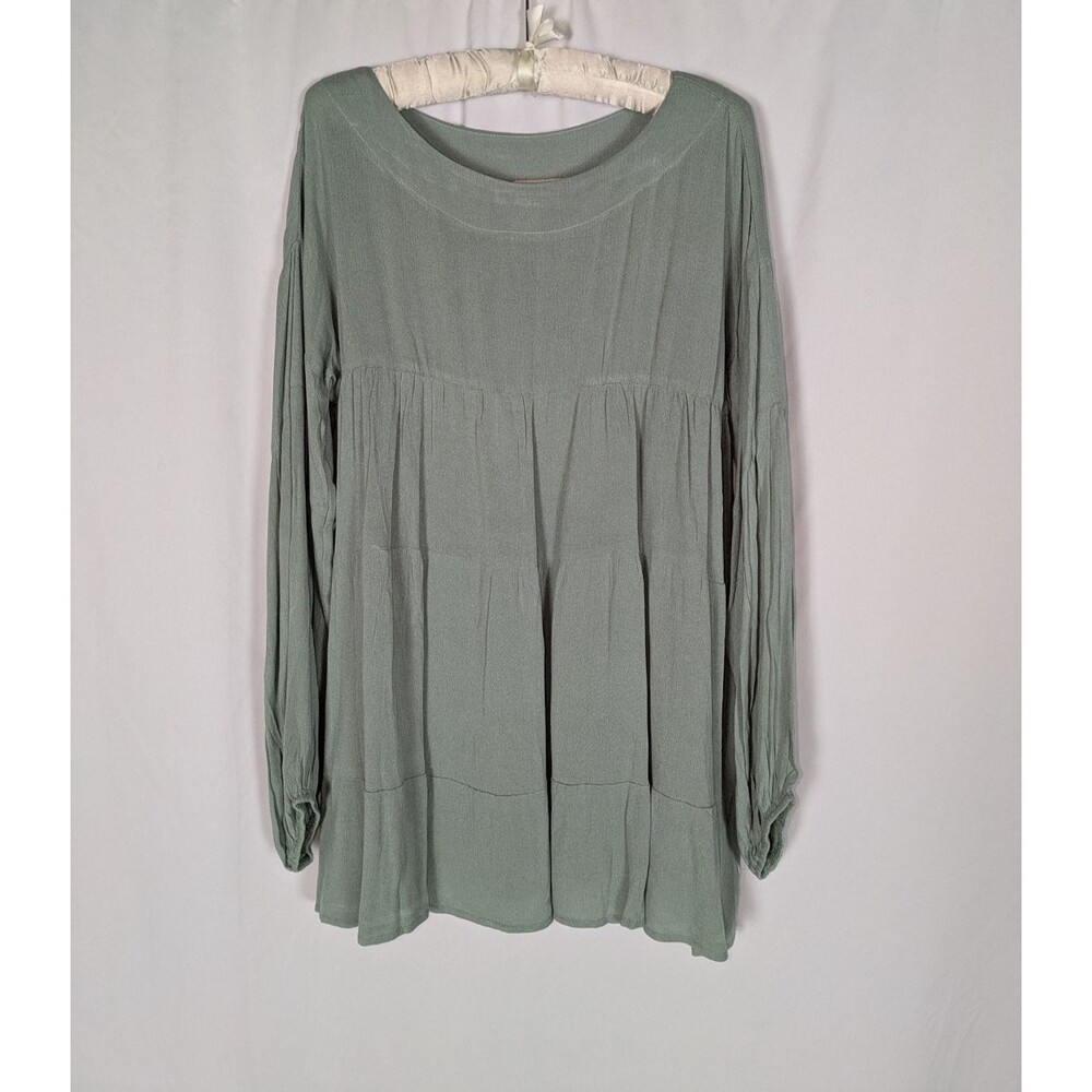 NWT Cozy Casual Dress M Women's Green Long Balloon Sleeve Babydoll Cottage Fairy